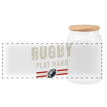 Rugby Spiel hart | Passion Oval Ball - Panorama Keksdose mit Holzdeckel - Weiß - Vorne