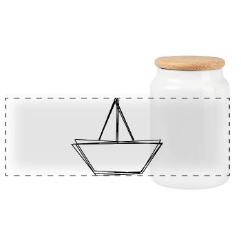 Papierboot handgezeichnet - Panorama Keksdose mit Holzdeckel - Weiß - Vorne