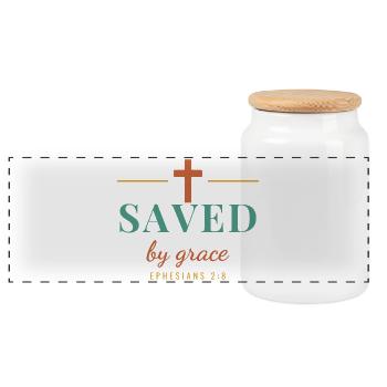Saved By Grace – Ephesians 2:8 Christian - Panorama Keksdose mit Holzdeckel - Weiß - Vorne