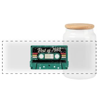 Best of 1983 Retro Cassette - Panoramic Cookie Jar with Wooden Lid - white - Front