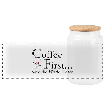 Kaffee erst. Rettet die Welt später. - Panorama Keksdose mit Holzdeckel - Weiß - Vorne