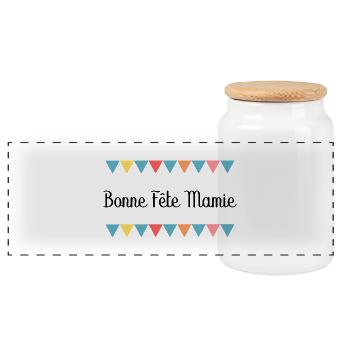 MAMIE. FÊTE DES MÈRES. BONNE FÊTE MAMIE. JE T'AIME - Boîte à biscuits avec couvercle en bois - blanc - Devant
