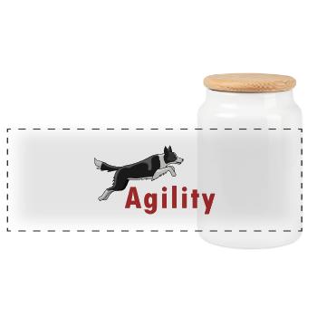 Agility-Logo "Jumping" - Panorama Keksdose mit Holzdeckel - Weiß - Vorne
