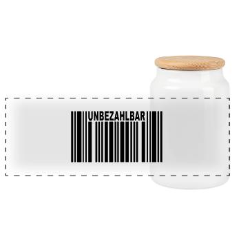 unbezahlbar barcode - Panorama Keksdose mit Holzdeckel - Weiß - Vorne