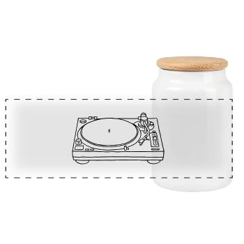 record player - Panoramic Cookie Jar with Wooden Lid - white - Front