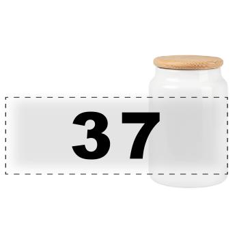 Number - 37 – Thirty Seven - Panoramic Cookie Jar with Wooden Lid - white - Front