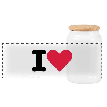 I Love - Panoramic Cookie Jar with Wooden Lid - white - Front