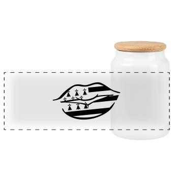 big kisses lip Breton - Panoramic Cookie Jar with Wooden Lid - white - Front