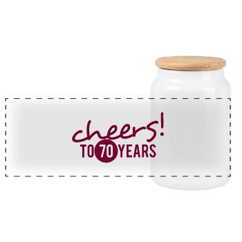 70e anniversaire: la vôtre! 70 ans! - Boîte à biscuits avec couvercle en bois - blanc - Devant
