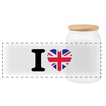 I love UK - Boîte à biscuits avec couvercle en bois - blanc - Devant