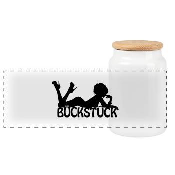 Bückstück-Logo - Panorama Keksdose mit Holzdeckel - Weiß - Vorne