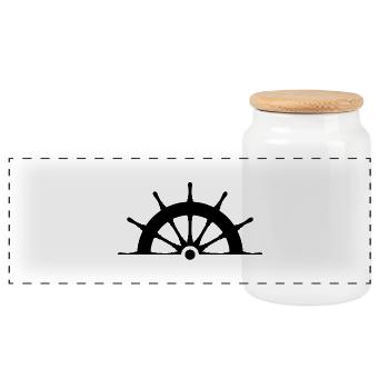 Steering wheel black - Panoramic Cookie Jar with Wooden Lid - white - Front