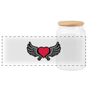 tribal_heart_wings_kontur_3c - Panoramic Cookie Jar with Wooden Lid - white - Front
