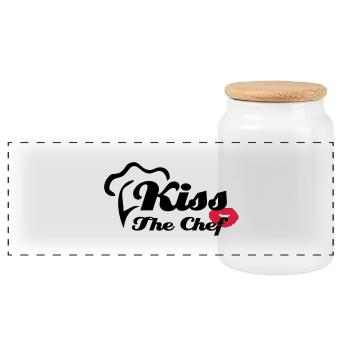 Kiss The Chef - Panorama Keksdose mit Holzdeckel - Weiß - Vorne