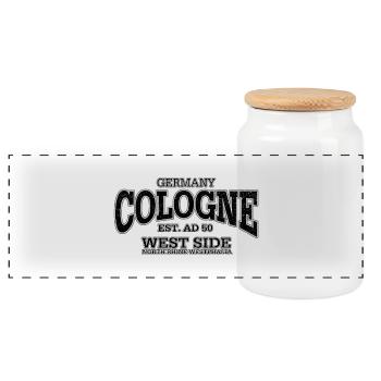 Köln Cologne (black oldstyle) - Panorama Keksdose mit Holzdeckel - Weiß - Vorne