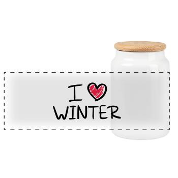 i_love_winter__f2 - Panorama Keksdose mit Holzdeckel - Weiß - Vorne