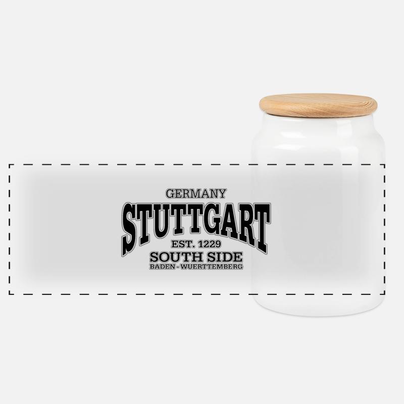 Stuttgart (black) - Panorama Keksdose mit Holzdeckel - Weiß
