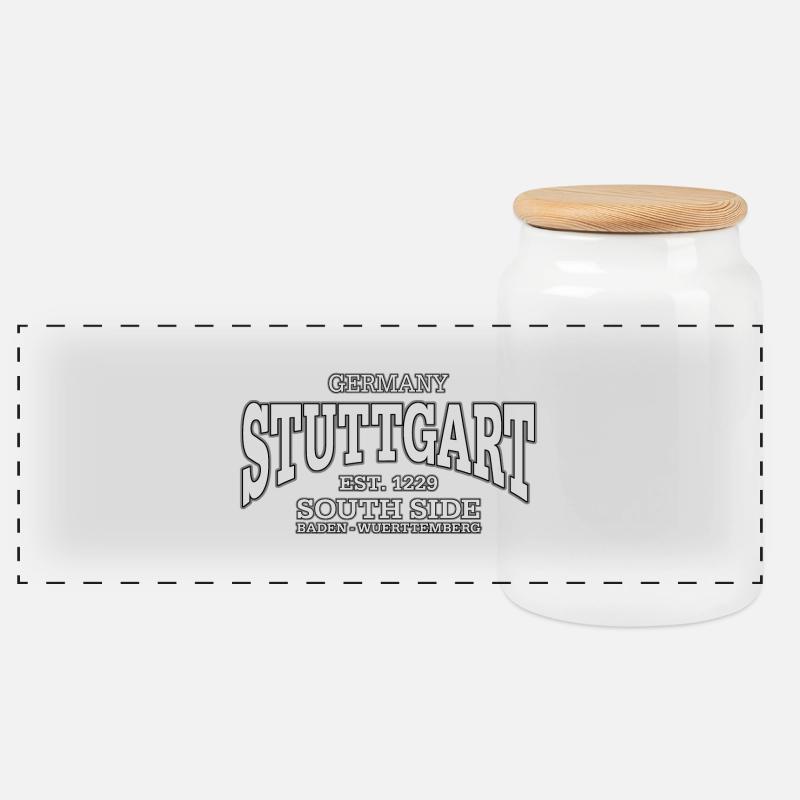 Stuttgart (white) - Panorama Keksdose mit Holzdeckel - Weiß