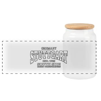 Stuttgart (white oldstyle) - Panorama Keksdose mit Holzdeckel - Weiß - Vorne