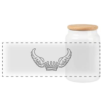 Crown wings - Panoramic Cookie Jar with Wooden Lid - white - Front