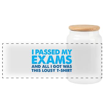 Ich habe meine Prüfungen - und alles was ich bekam - Panorama Keksdose mit Holzdeckel - Weiß - Vorne