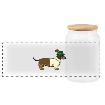 Dachshund Bavaria - Panoramic Cookie Jar with Wooden Lid - white - Front
