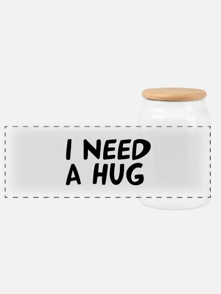 I NEED A HUG - Panorama Keksdose mit Holzdeckel - Weiß