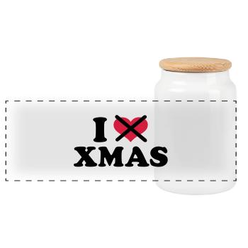 I hate xmas christmas - Panoramic Cookie Jar with Wooden Lid - white - Front