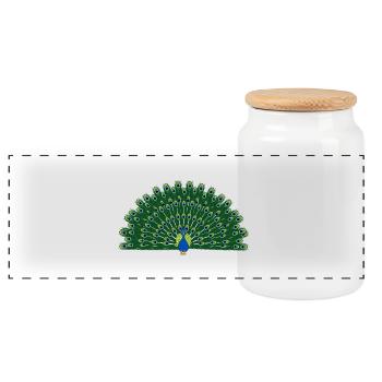 Peafowl 3 - Panoramic Cookie Jar with Wooden Lid - white - Front