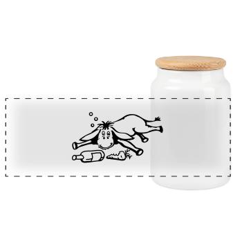 drunk donkey - Panoramic Cookie Jar with Wooden Lid - white - Front
