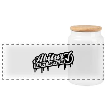 abitur_bestanden_ya1 - Panoramic Cookie Jar with Wooden Lid - white - Front