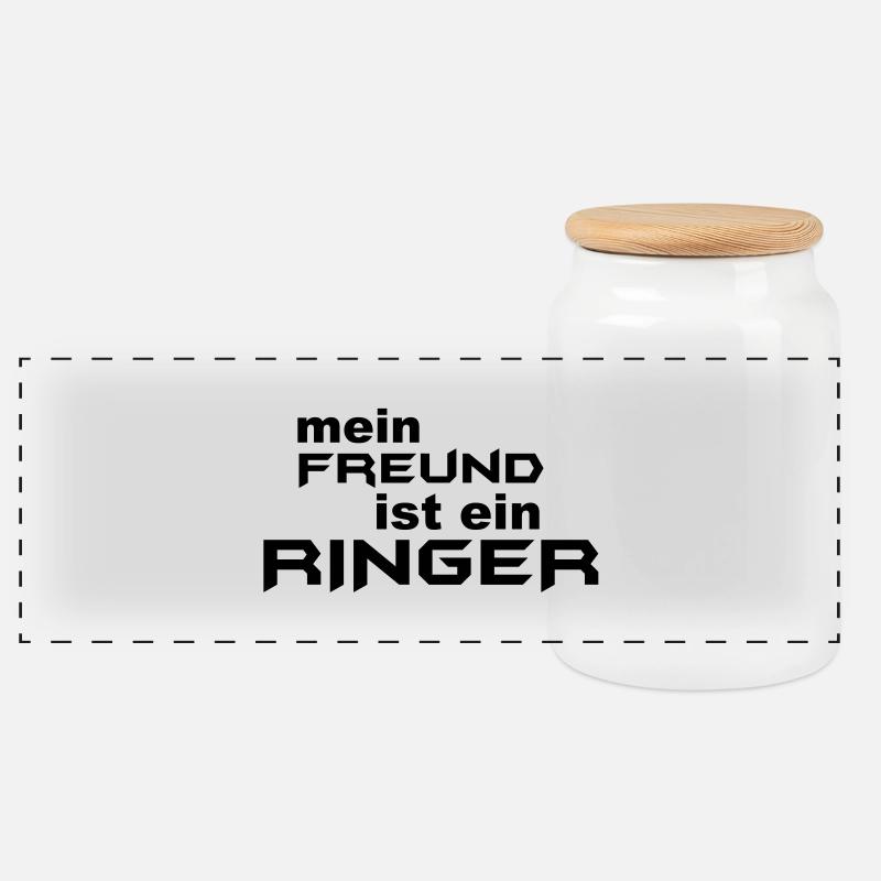 Ringer friend - Panoramic Cookie Jar with Wooden Lid - white