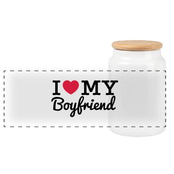 I LOVE MY BOYFRIEND - Panorama Keksdose mit Holzdeckel - Weiß - Vorne