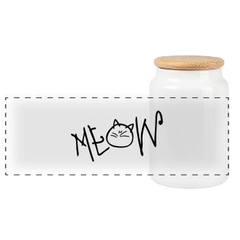 MEOW Text Katze - Panorama Keksdose mit Holzdeckel - Weiß - Vorne