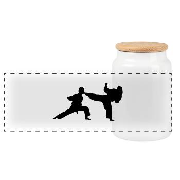 kung fu karate fighting - Panoramic Cookie Jar with Wooden Lid - white - Front