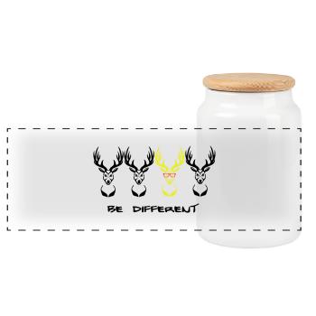 Be different! Deer Nerd Geek 3c - Panoramic Cookie Jar with Wooden Lid - white - Front
