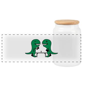 Funny Table Tennis Dinos - Panorama Keksdose mit Holzdeckel - Weiß - Vorne
