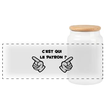 c est_qui_le_parton Hand Chef Cartoon-Chef - Panorama Keksdose mit Holzdeckel - Weiß - Vorne