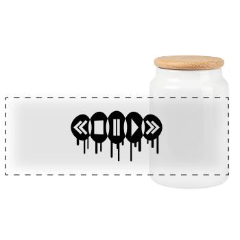 Music Player Graffiti Logo - Panorama Keksdose mit Holzdeckel - Weiß - Vorne