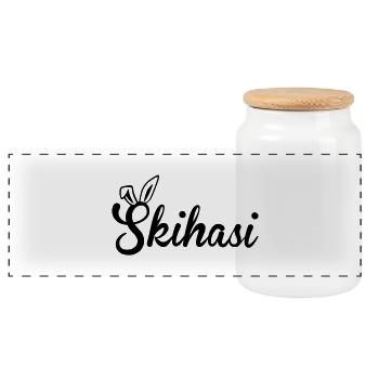 Skihasi Schneehase Schnee Ski fahren Berg Winter - Panorama Keksdose mit Holzdeckel - Weiß - Vorne