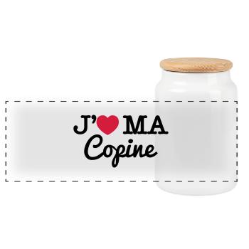 J'aime ma copine - Boîte à biscuits avec couvercle en bois - blanc - Devant