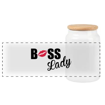 Boss Lady - Panoramic Cookie Jar with Wooden Lid - white - Front