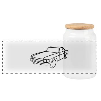 Oldtimer Vintage Tribal - Panorama Keksdose mit Holzdeckel - Weiß - Vorne