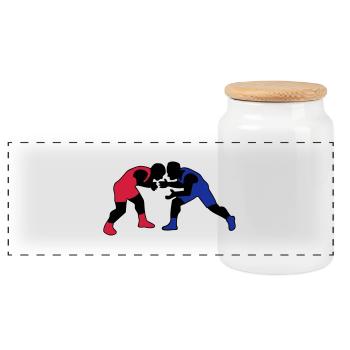 dessin sport lutte lutteur wrestling - Boîte à biscuits avec couvercle en bois - blanc - Devant