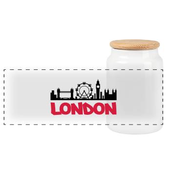 london_skyline - Panoramic Cookie Jar with Wooden Lid - white - Front