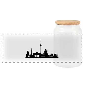 Berlin Skyline - Panorama Keksdose mit Holzdeckel - Weiß - Vorne