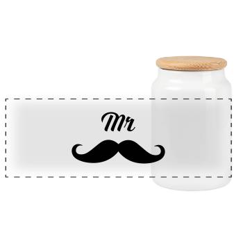 Mr - Moustache Part 1) - Panoramic Cookie Jar with Wooden Lid - white - Front