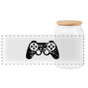 scratches cracks old design cool controller - Panoramic Cookie Jar with Wooden Lid - white - Front