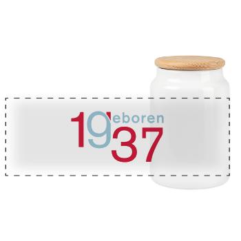 Jahrgang 1937 geboren - Panorama Keksdose mit Holzdeckel - Weiß - Vorne