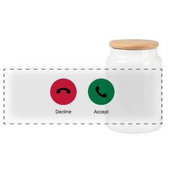Decline Accept (Phone Call) - Panoramic Cookie Jar with Wooden Lid - white - Front